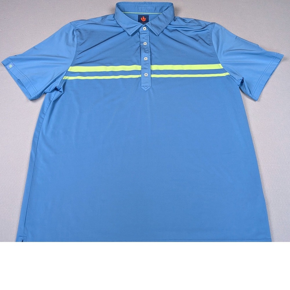 Donald Ross Sport Mens XL Blue Lime Green Striped‎ Performance Golf Polo Shirt